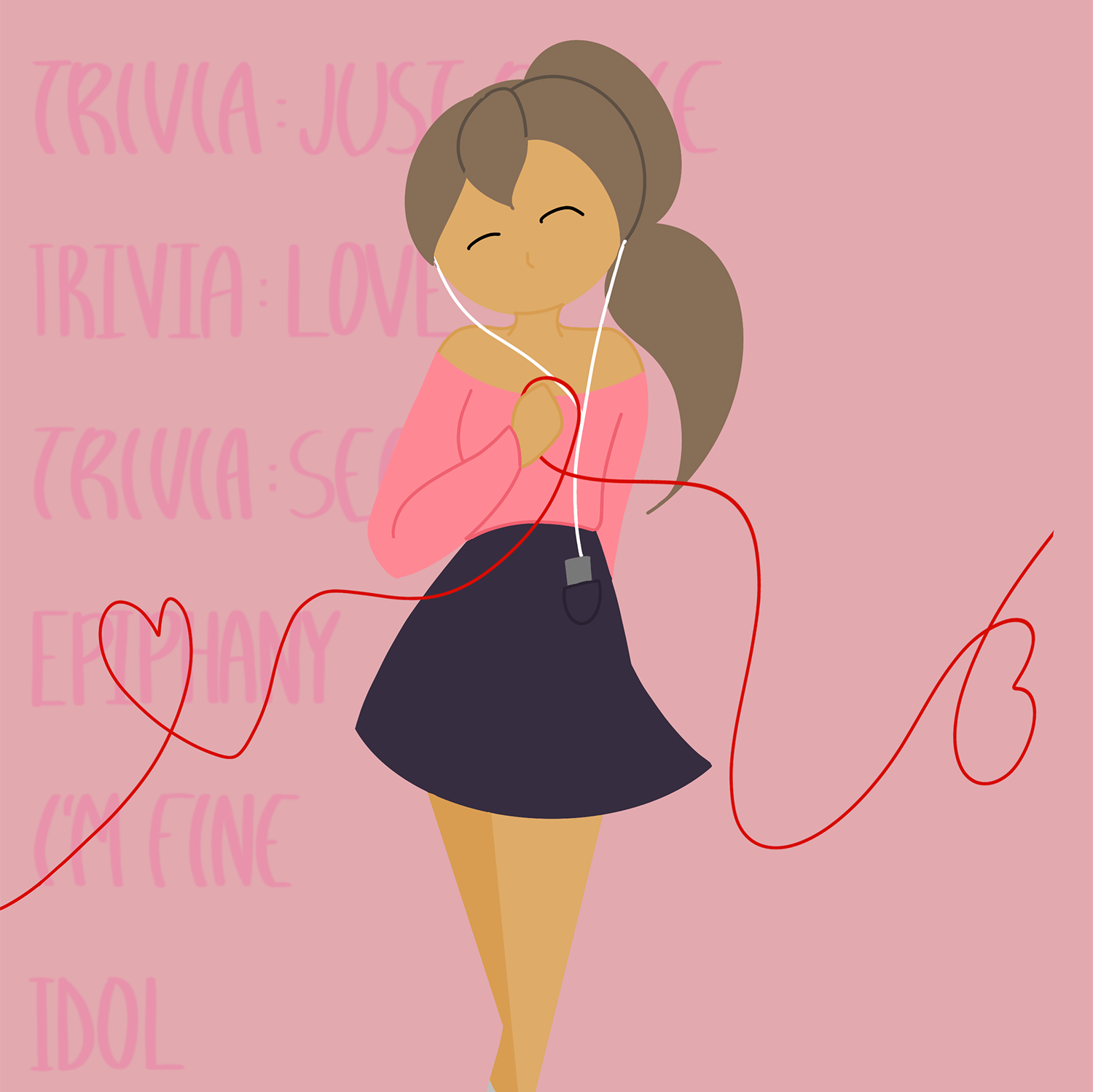 Vector design of a girl with handwritten text: Trivia:Just Dance, Trivia:Love, Trivia:Seasaw, Epiphnay, I'm Fine, Idol